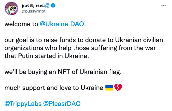 Ukraine DAO Details Pussy Riot Tweet